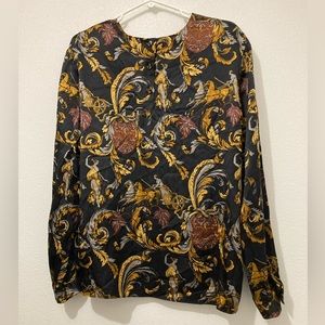 Albert Nipon Silk Blouse Silk Renaissance Horses feathers Size 16